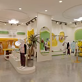 Bright Kids Clothing Store Interior With Fashion Apparel Display Racks And Decorative Lights