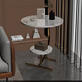 Round Two Tier Side Table With Marble Top Gold Metal Frame For Living Room Decor