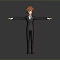 Man With Red Hair In Black Suit Standing With Arms Outstretched 3D Character