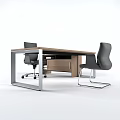 Modern Office Desk And Chair Set With Wooden Top Metal Frame Drawers And Wheels