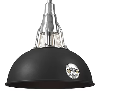 Black Dome Pendant Light With Metal Frame And Decorative Badge Industrial Ceiling Lighting 3d model