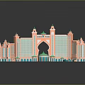Elegant Pink Green Palace Architectural Model With Multiple Towers Dome Arches And Reflection