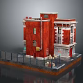 Cartoon Scene of Red Brick Building With Broken Windows Chain Link Fence Graffiti and Debris