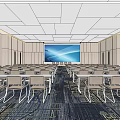 Large Modern Conference Room Interior With Arranged Tables Chairs And Projector Screen