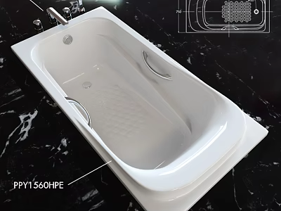 White Bathtub PRYI 560HPE With Chrome Handles And Sleek Modern Design 3d model