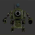Green Robot Character And Mechanical Creature With Globe Head Cannon Barrel And Legs