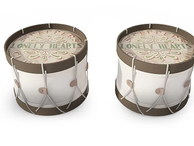 Musical Instruments and Art Supplies Decorative Drums with Painted Patterns and Lonely Hearts Text 3d model