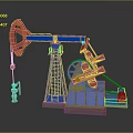 Commercial Oil Pump Jack Equipment With Red And Blue Rotating Arm And Stand