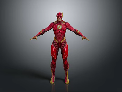 The Flash 3D Model With Red Suit And Yellow Lightning Symbol In Standing Pose 3d model