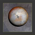Display of Orange Sphere With Maps and Text on Gray Square Platform