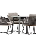 Modern Wicker Armchairs With Light Cushions And Round Metal Frame Table Set 3d model