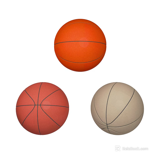 Professional Sports Equipment Collection With Three Basketballs In Orange Red And Beige Tones 3d model 