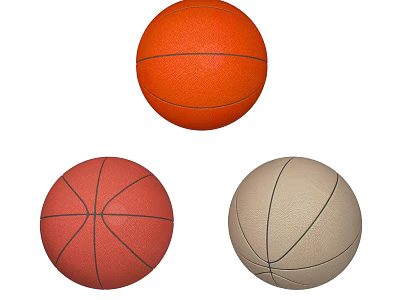 Professional Sports Equipment Collection With Three Basketballs In Orange Red And Beige Tones 3d model
