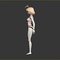 3D Rendered Game Anime Character Female Figure With White Outfit Articulated Joints Standing Pose