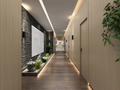 Modern Shower Sauna Space With Wooden Walls Greenery And Lighting 3d model