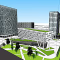 Modern Office Building Complex With Glass Facades Green Roof And Landscaped Gardens