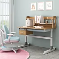 Modern Kids Desk With Bookshelf Chair Pink Rug And Wall Art