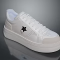 White Casual Sneakers with Black Star Logo CD Lettering and Thick Sole Design