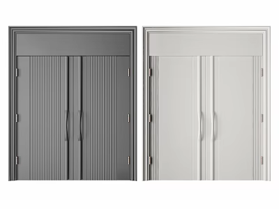 Modern Gray and White Double Doors with Vertical Stripes and Sleek Design 3d model