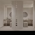 Minimalist Dining Table With Chairs White Seats Round Top Grid Wall In Beige Neutral Tone