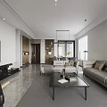 Modern Living And Dining Room With Sofa Coffee Table TV And Floor To Ceiling Windows