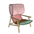 Colorful Accent Chair With Pink Backrest Green Seat And Wooden Arms And Legs