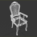 Classic Armchair with Black Leather Upholstery Wooden Frame and Ornate Carved Details