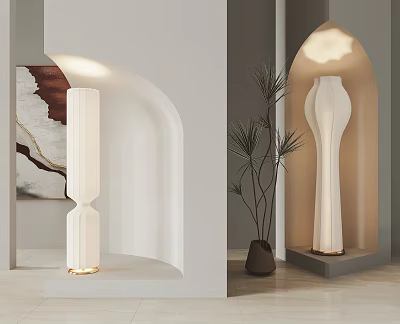 Elegant Modern Floor Lamp In Luxury Indoor Space With Stylish Decor And Green Plants 3d model