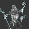 Mystical Cloaked Game Character With Plague Doctor Mask Glowing Staff And Ethereal Lantern