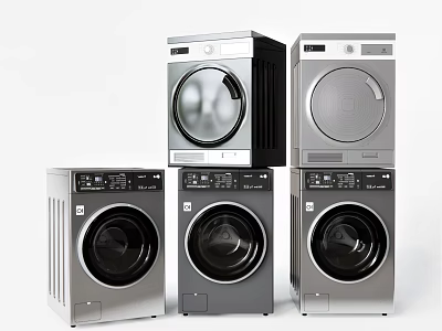 Modern Stainless Steel Front Load Washing Machines With Sleek Design And Digital Control Panels 3d model
