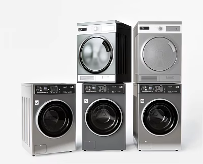Modern Stainless Steel Front Load Washing Machines With Sleek Design And Digital Control Panels 3d model