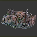 Reddish Brown Wooden Stone Decorative Sculpture With Natural Texture And Green Moss Details