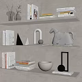 Minimalist Decorative Ornament Set On Gray Shelves With Books Horse Figurine Geometric Vase And Sphere