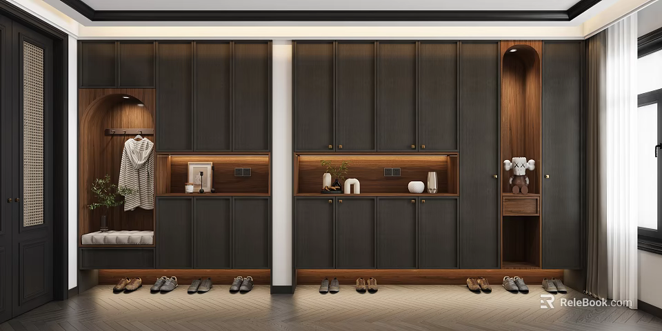 Modern Foyer Hallway With Storage Cabinets And Decor 3d model 