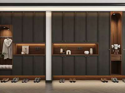 Modern Foyer Hallway With Storage Cabinets And Decor 3d model