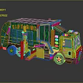 Green And Yellow Garbage Truck With Mechanical Arm And GARBAGE Lettering For Waste Collection