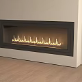 Modern Built in Fireplace with Burning Flames in Light Colored Wall and Wooden Floor