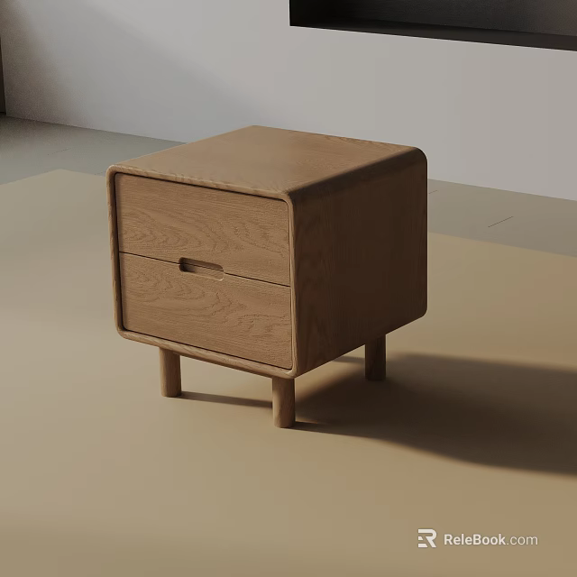 Modern Wooden Nightstand With Two Drawers And Slender Legs For Bedroom 3d model 