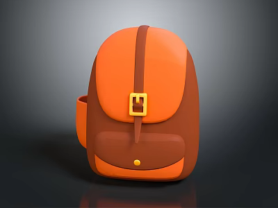 Stylish Orange And Brown Backpack With Yellow Buckle And Adjustable Strap 3d model