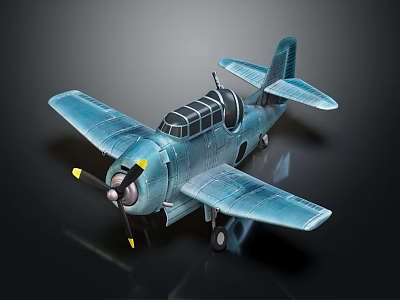 Blue Electric Toy Airplane Realistic Detailed Kids Model with Spinning Propeller 3d model