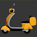 Yellow Retro Scooter Motorcycle With Black Seat Silver Mirrors And Red Accent Details
