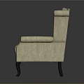 Single Sofa with Beige Fabric Tufted Backrest Curved Armrests and Dark Wooden Legs