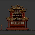 Cartoon Style Traditional Chinese Architecture Scene With Red Gold Multi tiered Roofs And Small Pavilion