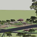 Beautiful Park Landscape With Scenic Pathway Colorful Flowering Trees And Wooden Benches
