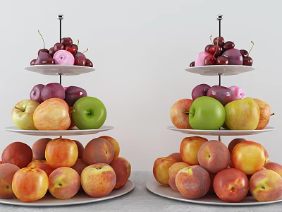 Colorful Fresh Fruits Display on Tiered Stands with Cherries Apples and Peaches 3d model Colorful Fresh Fruits Display on Tiered Stands with Cherries Apples and Peaches 3d model