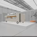 Modern Commercial Equipment Mobile Vending Cart Display With White Platform In Bright Exhibition Space