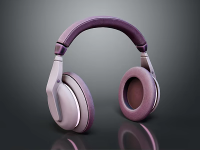 Stylish Over Ear Headphones With Purple And Silver Design And Comfortable Ear Cushions 3d model