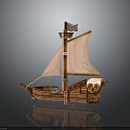 Wooden Sailing Boat Model With Tan Sail Ladder And Decorative Details