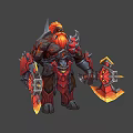 Red Bearded Armored Warrior In Spiked Armor Wielding Flaming Axe And Shield