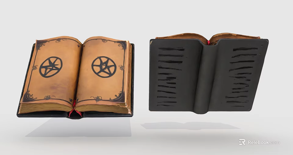 Ancient Open Books With Pentagram Design And Decorative Cover Patterns 3d model 